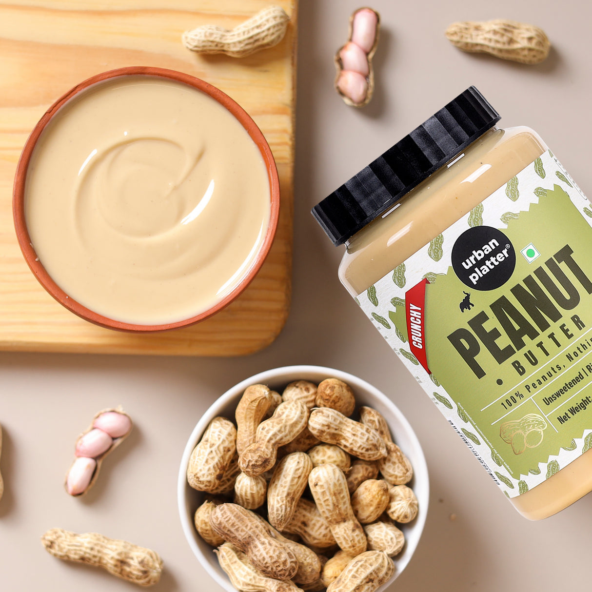 Urban Platter Crunchy Peanut Butter, 1Kg (Bold Roasted Flavour | Crunchy Texture | Single Ingredient | Keto-Friendly)