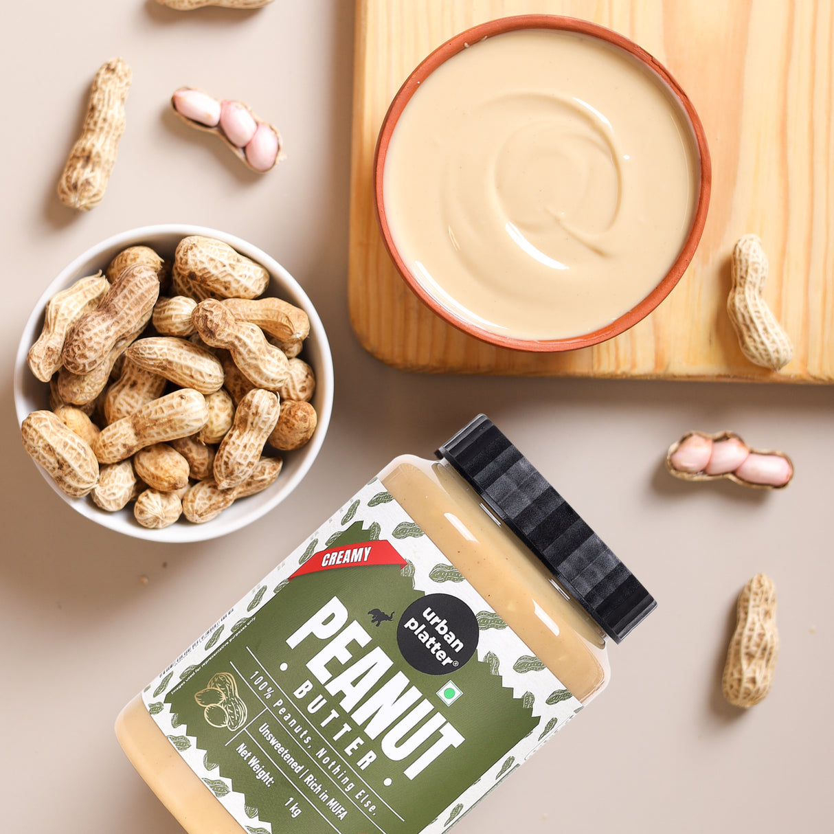 Urban Platter Natural Creamy Peanut Butter, 1kg  [Unsweetened, No Added Oil]