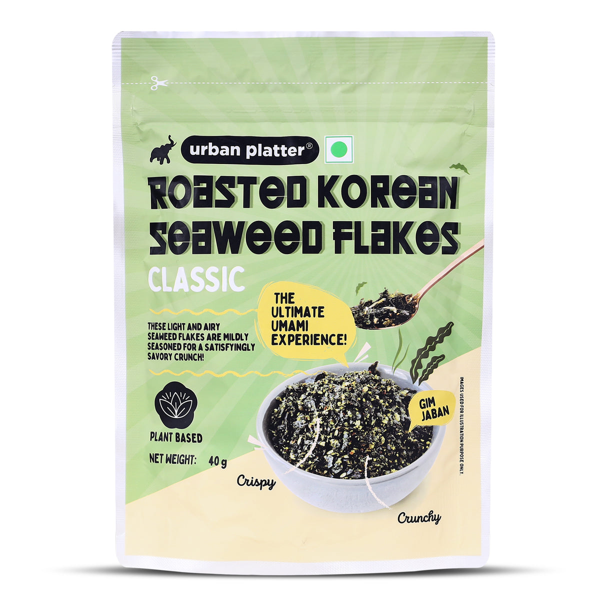 Urban Platter Roasted Korean Seaweed Flakes (Gim Jaban), Classic Sea Salt, 40g (Crispy, Crunchy Snack, Ultimate Umami Experience)