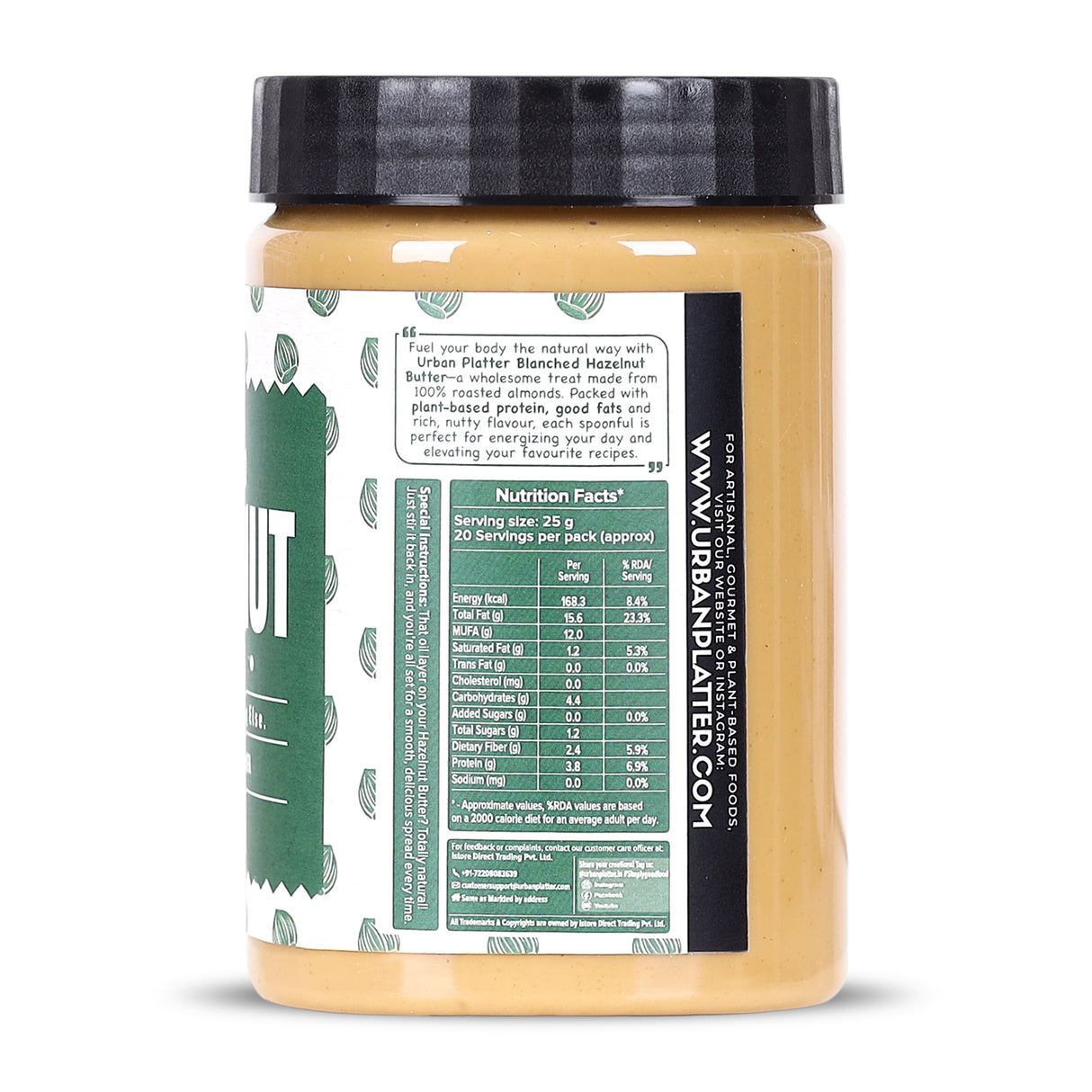 Urban Platter Hazelnut Butter (Without Skin), 500g (Bold Nutty Flavour | Single Ingredient | Keto-Friendly | Blanched Paste)