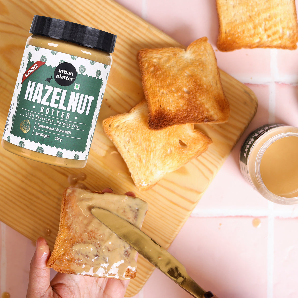 Urban Platter Hazelnut Butter (Without Skin), 500g (Bold Nutty Flavour | Single Ingredient | Keto-Friendly | Blanched Paste)