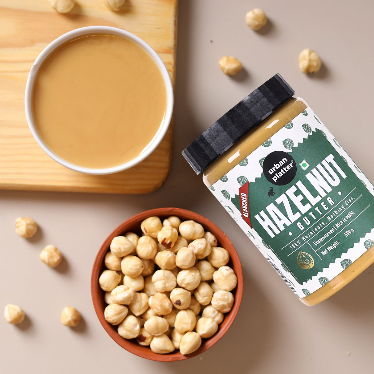 Urban Platter Hazelnut Butter (Without Skin), 500g (Bold Nutty Flavour | Single Ingredient | Keto-Friendly | Blanched Paste)