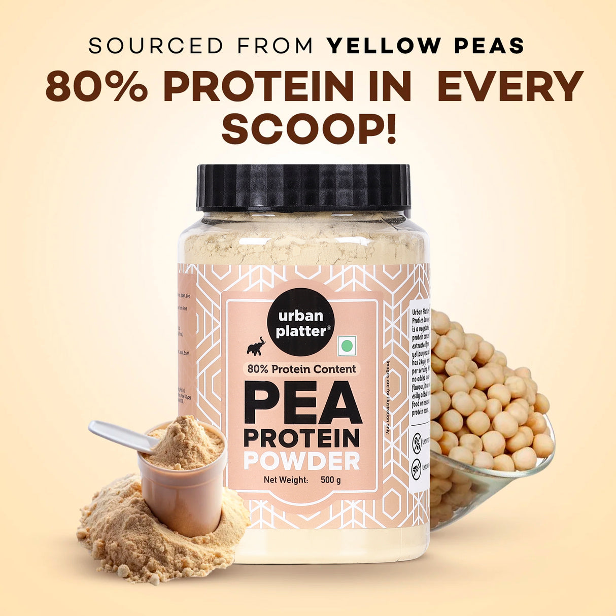 Urban Platter Pea Protein Concentrate Powder, 500g [Unflavoured | Unsweetened | Add to beverages, baked goods, desserts, savoury foods]