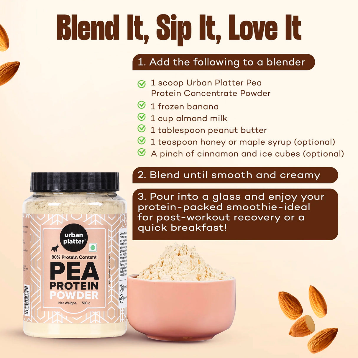 Urban Platter Pea Protein Concentrate Powder, 500g [Unflavoured | Unsweetened | Add to beverages, baked goods, desserts, savoury foods]