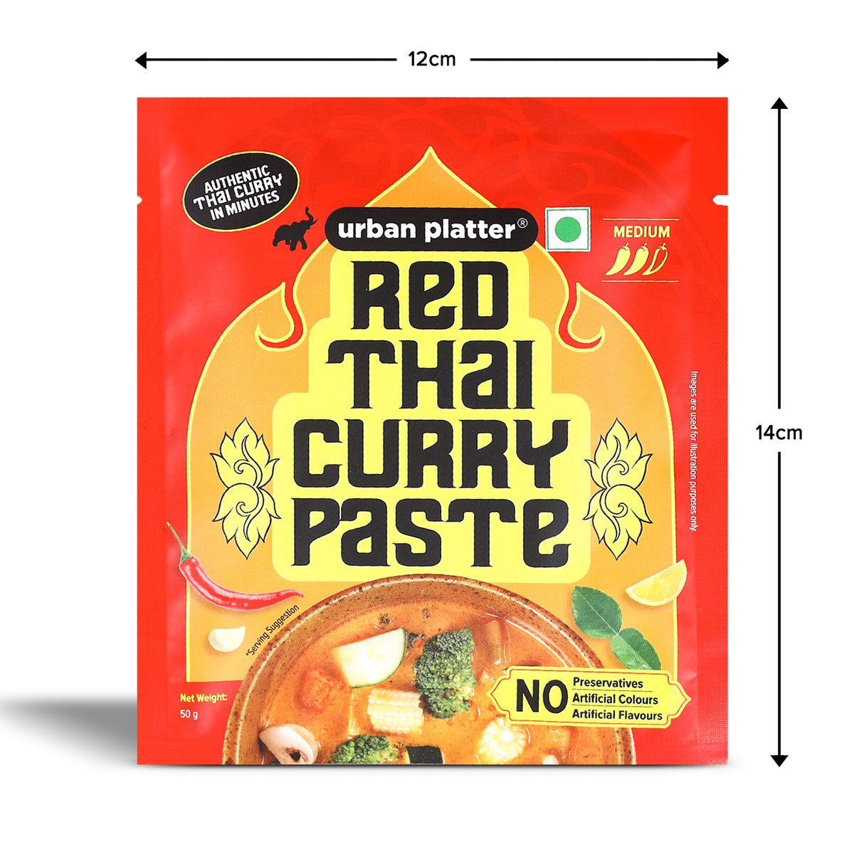 Red Thai Curry Paste, 50g (Plant-Based, Medium Spicy, Serves 2-3, Free from Preservatives, Colours, Flavours)