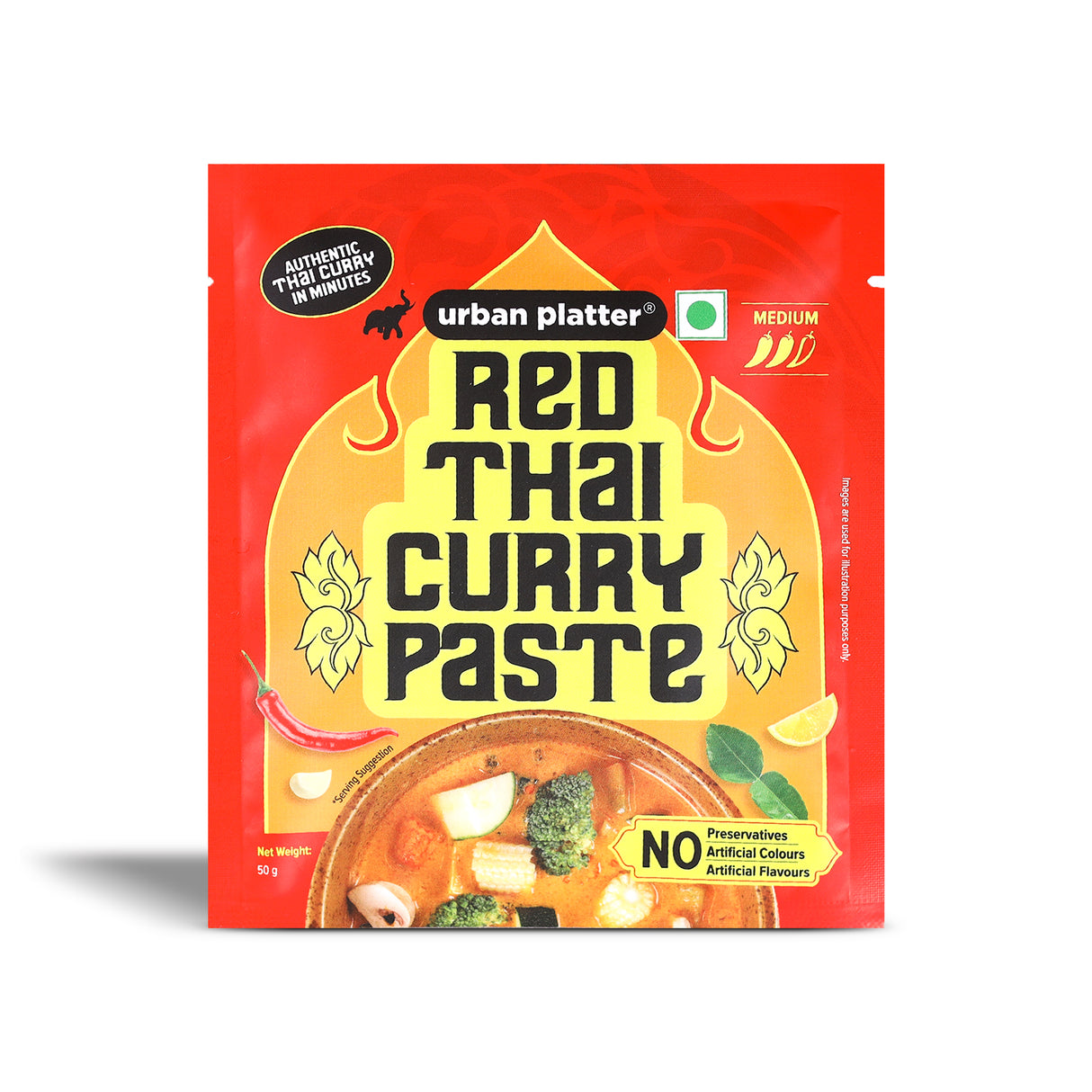 Urban Platter Red Thai Curry Paste, 50g (Plant-Based | Medium Spicy | Serves 2-3 | Free from Preservatives, Colours, Flavours)