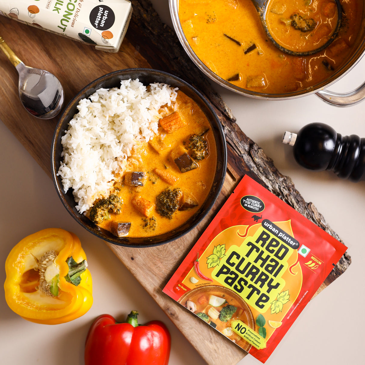 Urban Platter Red Thai Curry Paste, 50g (Plant-Based | Medium Spicy | Serves 2-3 | Free from Preservatives, Colours, Flavours)