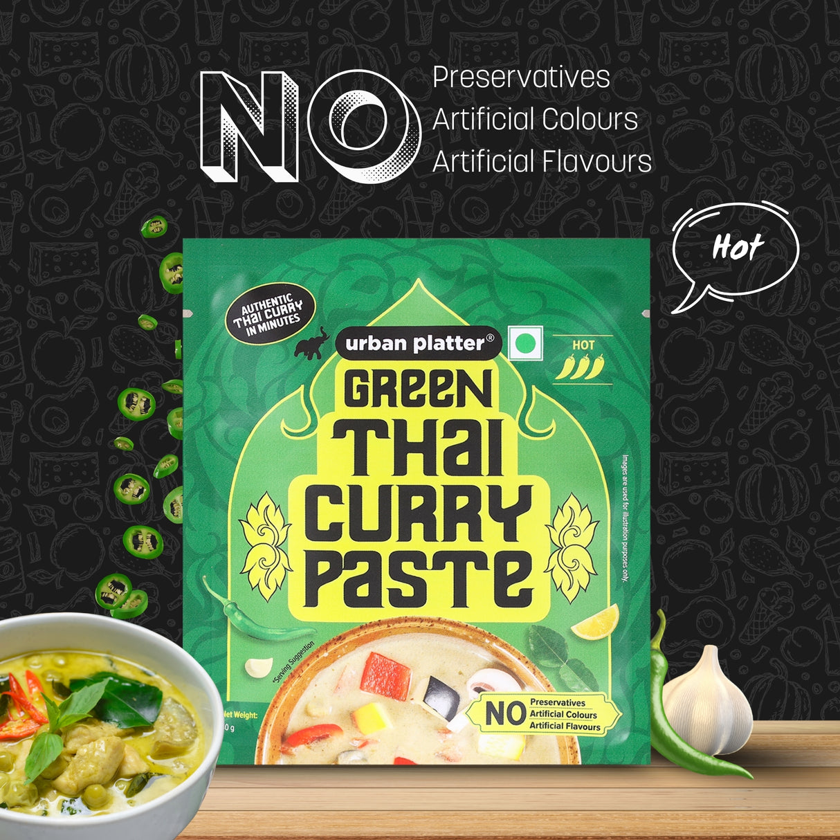Urban Platter Green Thai Curry Paste, 50g (Plant-Based | Mildly Spicy | Serves 2-3 | Free from Preservatives, Colours, Flavours)