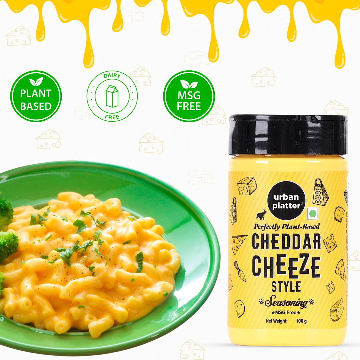 Urban Platter Cheddar Cheese Style Seasoning, 100g (Perfectly Plant-based | Ideal for Pop Corn, Fries, Pasta, and more)