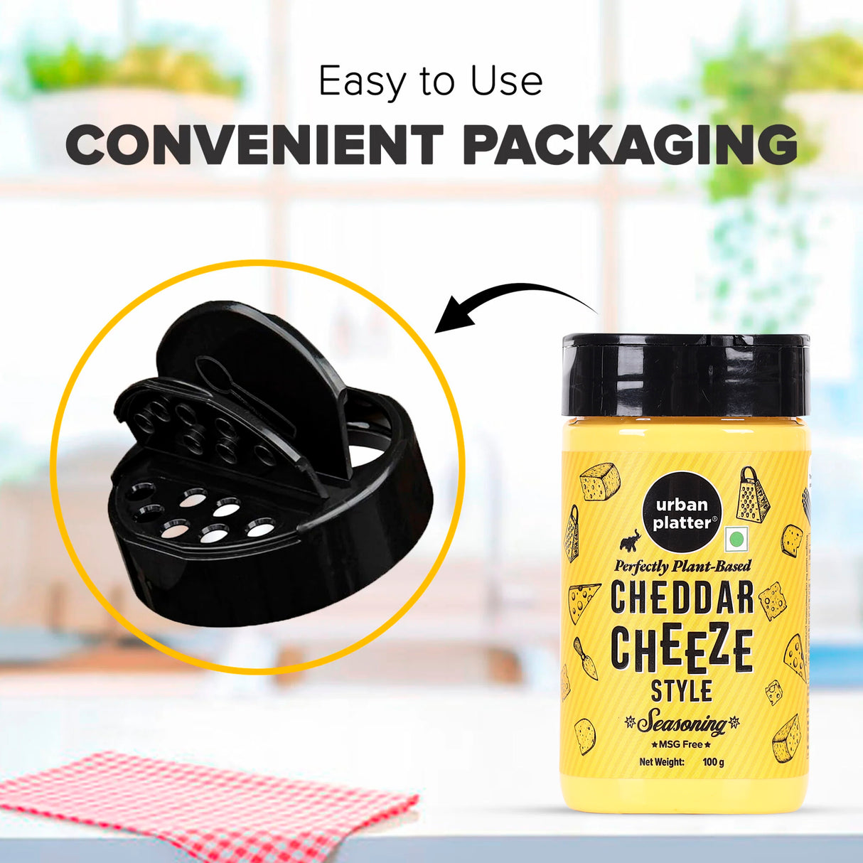Urban Platter Cheddar Cheese Style Seasoning, 100g (Perfectly Plant-based | Ideal for Pop Corn, Fries, Pasta, and more)