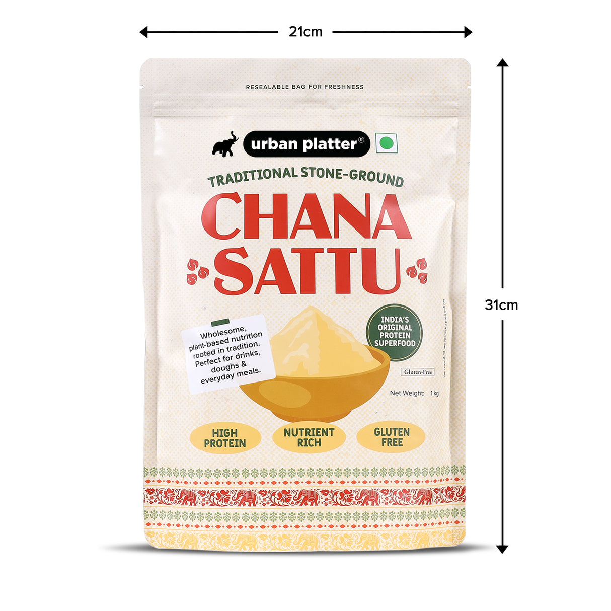 Urban Platter Chana Sattu Powder, 1kg (Traditional Roasted Gram Flour | Rich in Protein | Perfect for Sattu Drink | Gluten Free)