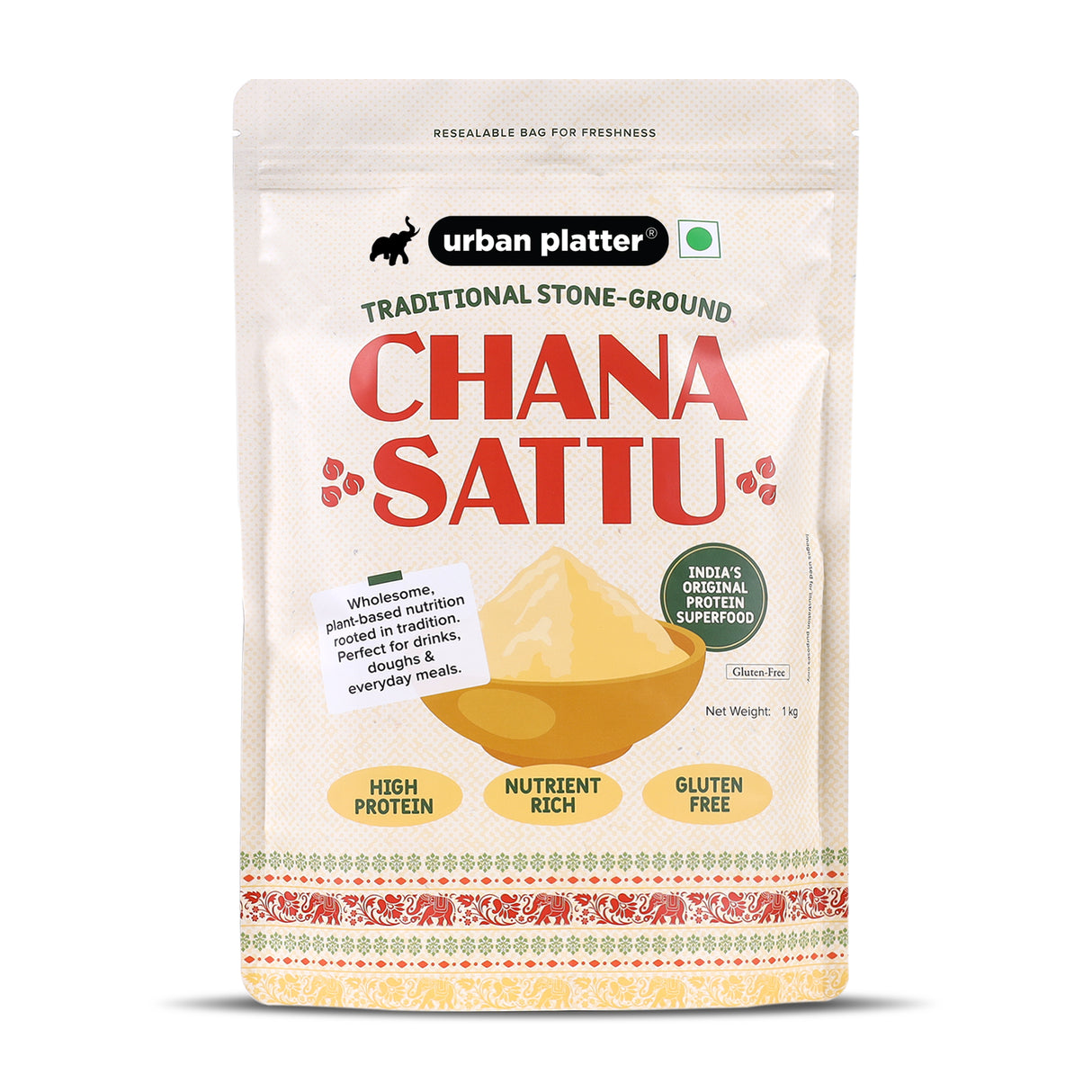 Urban Platter Chana Sattu Powder, 1kg (Traditional Roasted Gram Flour | Rich in Protein | Perfect for Sattu Drink | Gluten Free)