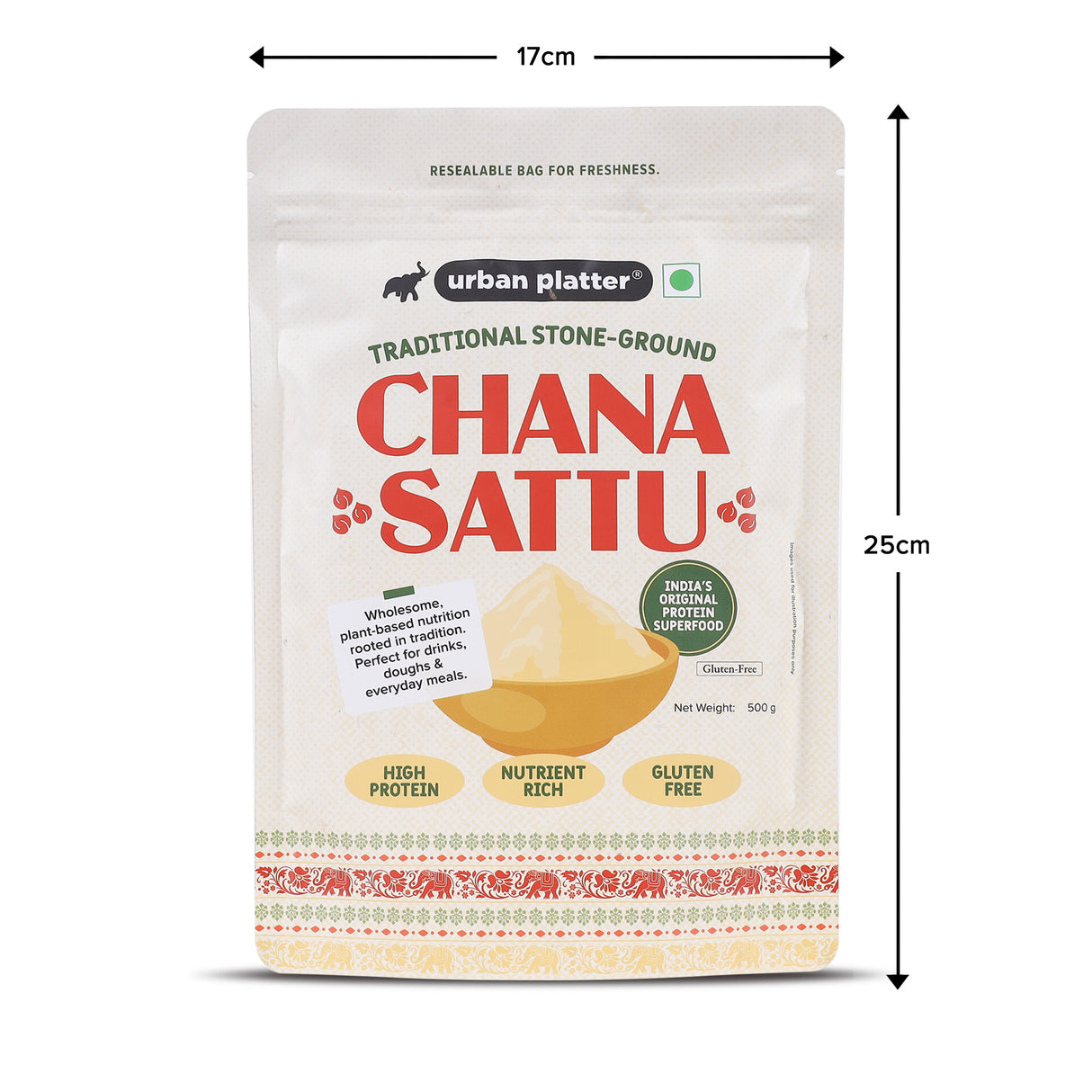 Urban Platter Chana Sattu Powder, 500g  (Traditional Roasted Gram Flour | Rich in Protein | Perfect for Sattu Drink | Gluten Free)