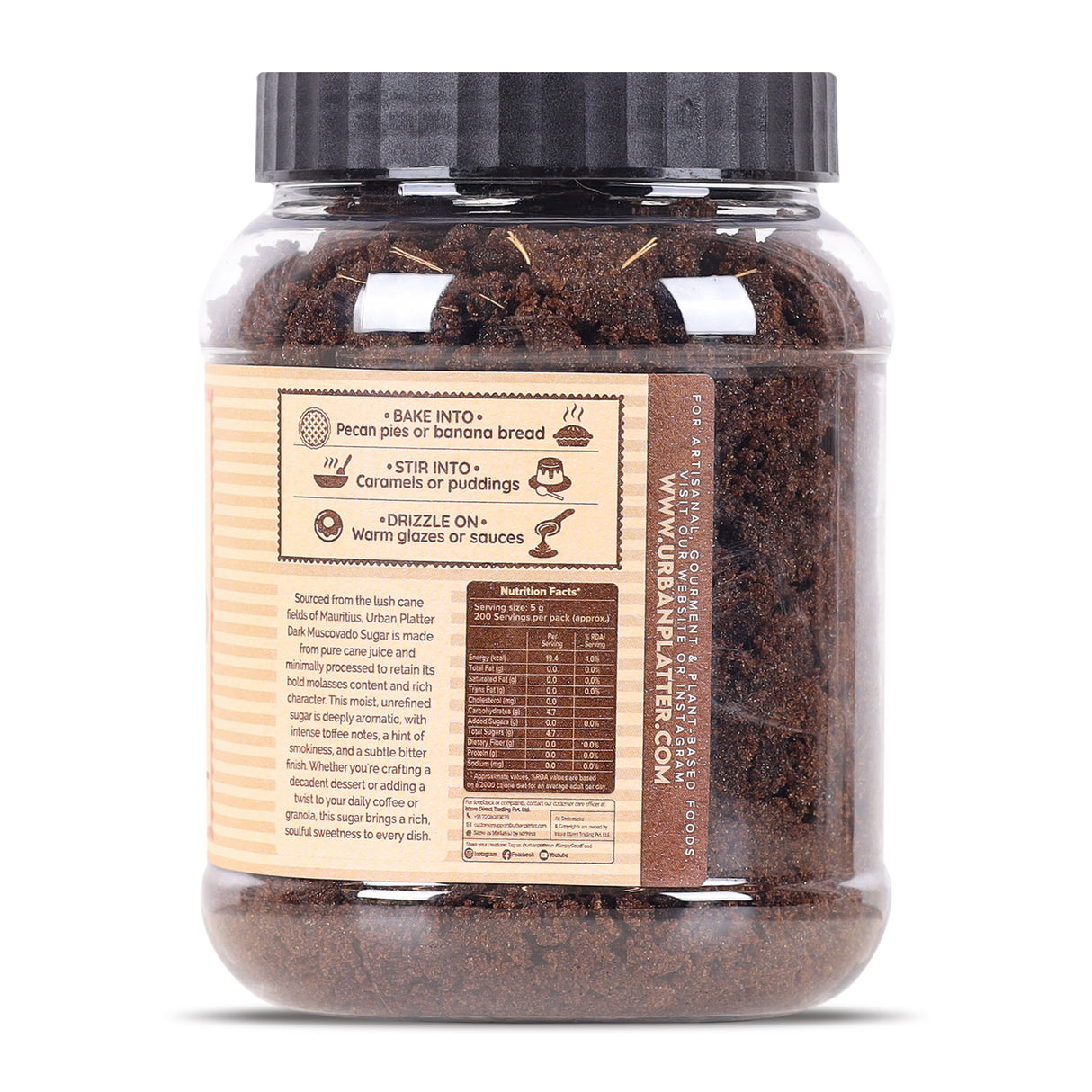 Urban Platter Mauritian Dark Muscovado Sugar, 1kg (Rich & Intense | Perfect for indulgent Baking & Desserts)