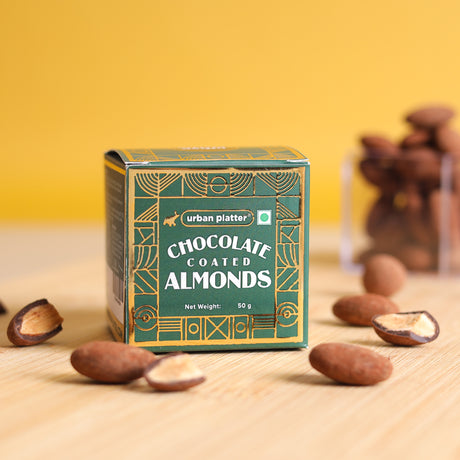 Urban Platter Chocolate Coated Almonds, 50g (58% Belgian Dark Chocolate | Handcrafted & Artisanal | Perfectly Plant-Based)