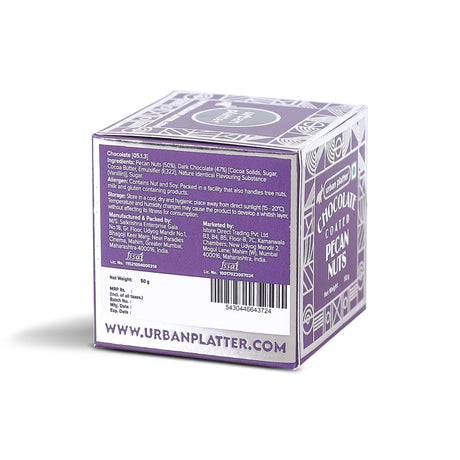 Urban Platter Chocolate Coated Pecan Nuts, 50g (58% Belgian Dark Chocolate | Handcrafted & Artisanal | Perfectly Plant-Based)