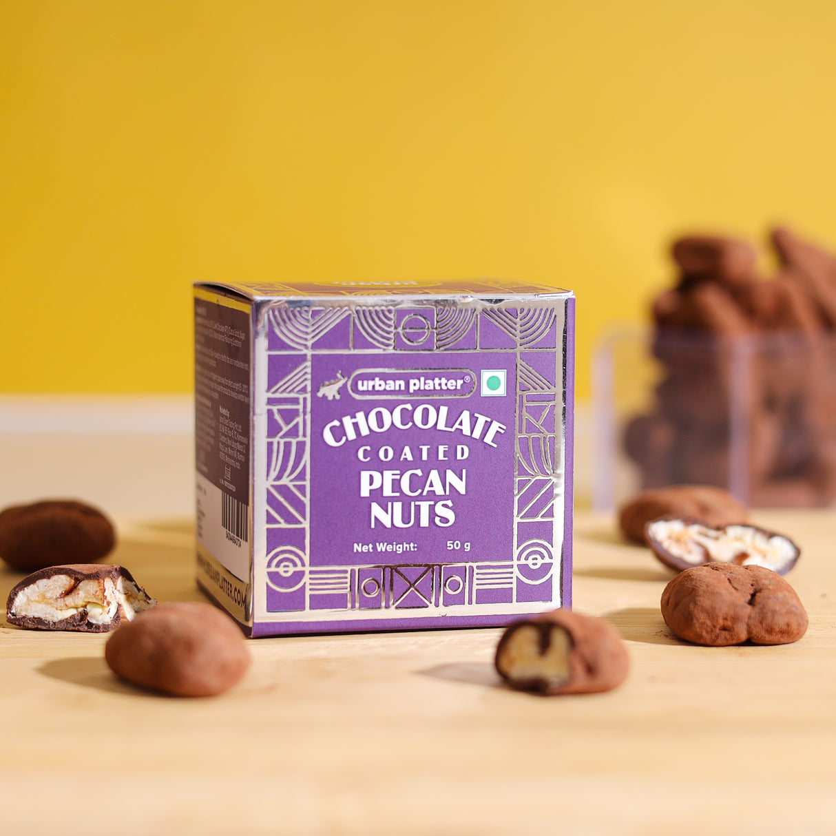 Urban Platter Chocolate Coated Pecan Nuts, 50g (58% Belgian Dark Chocolate | Handcrafted & Artisanal | Perfectly Plant-Based)