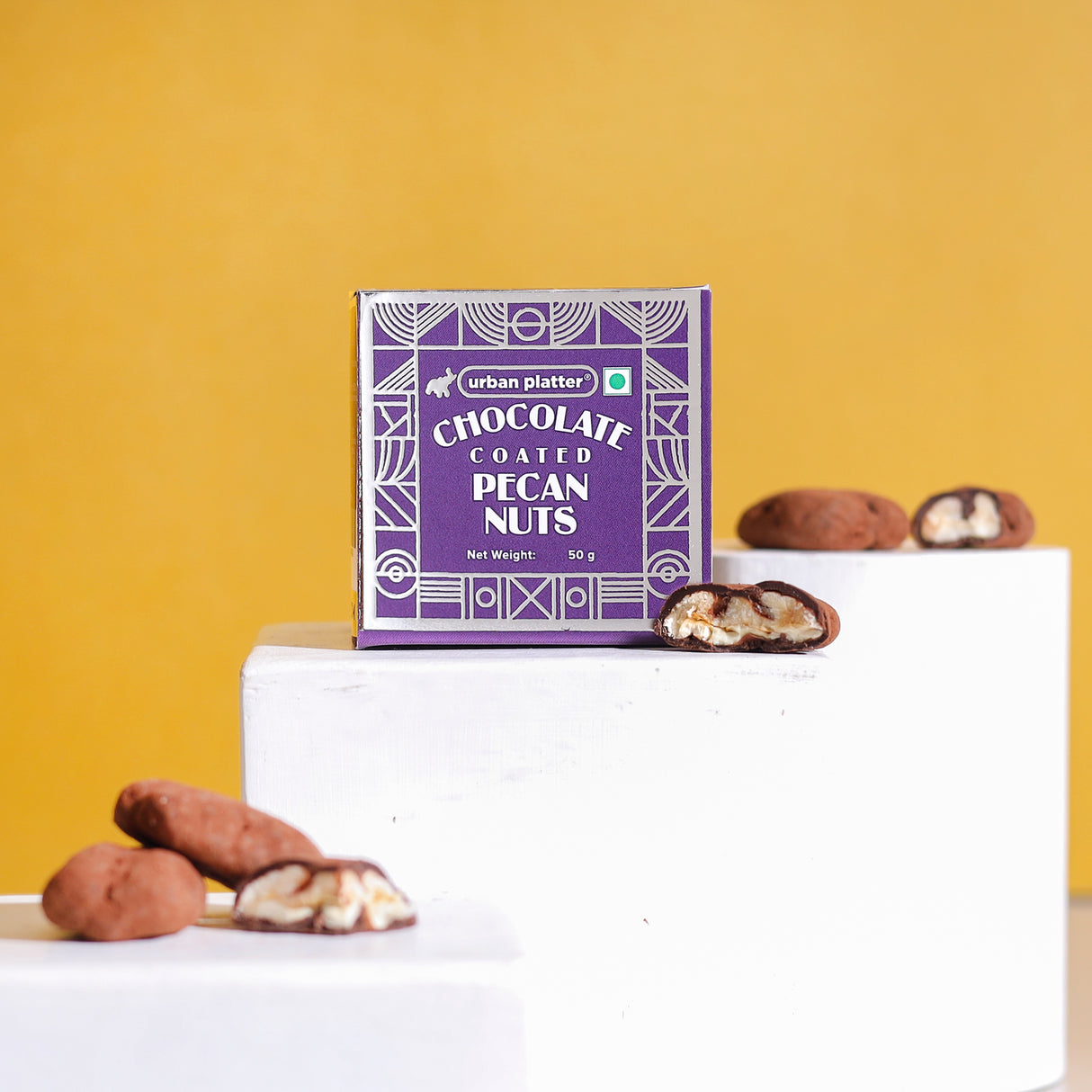 Urban Platter Chocolate Coated Pecan Nuts, 50g (58% Belgian Dark Chocolate | Handcrafted & Artisanal | Perfectly Plant-Based)