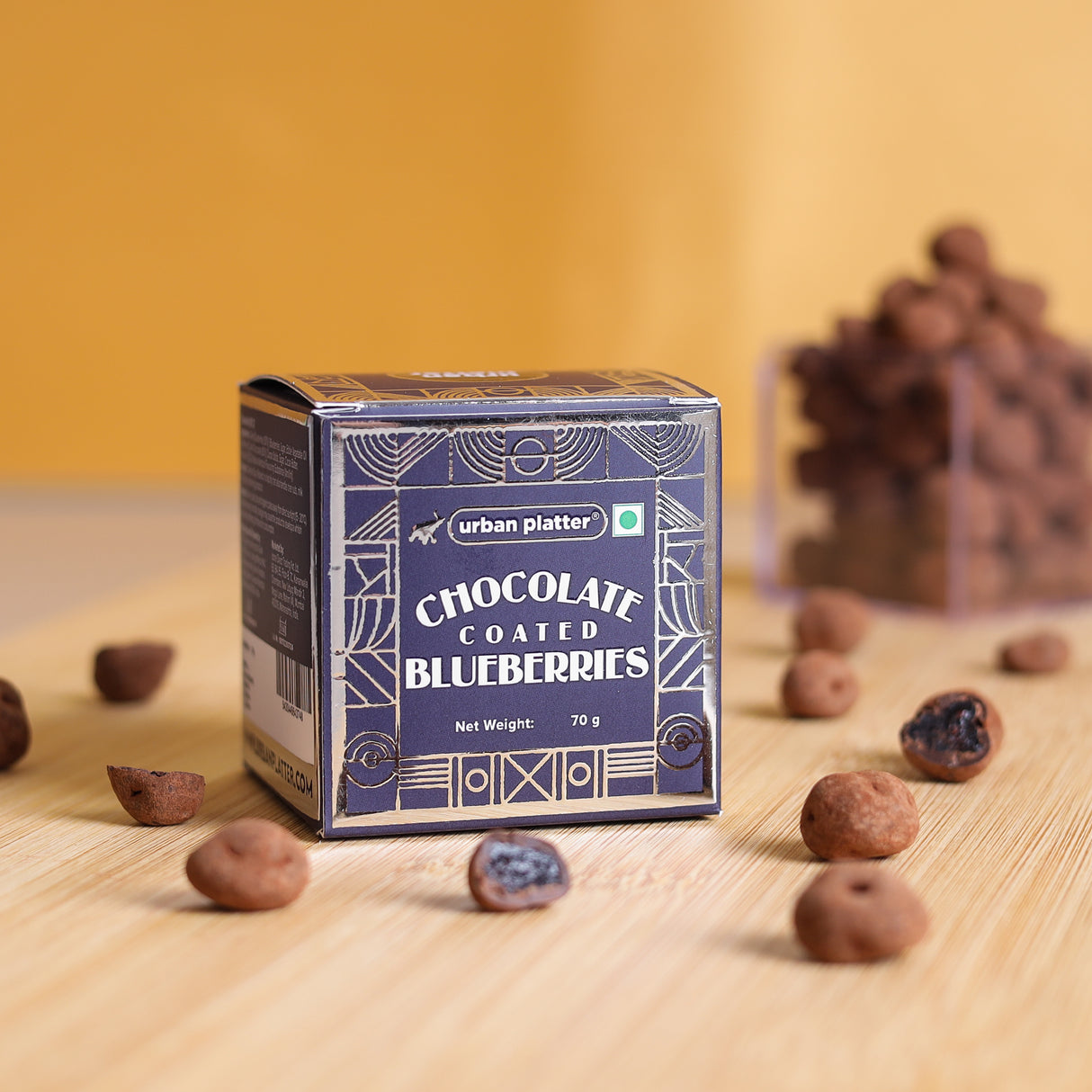 Urban Platter Chocolate Coated Blueberries, 70g (58% Belgian Dark Chocolate | Handcrafted & Artisanal | Perfectly Plant-Based)