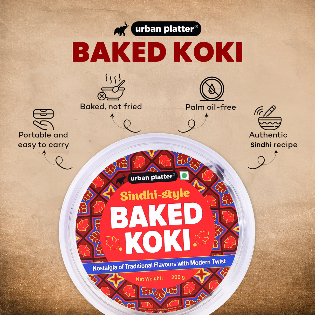 Urban Platter Baked Koki, 200g (Wheat Free, Traditional Sindhi Style Snack)