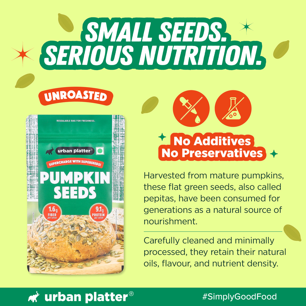 Urban Platter Pumpkin Seeds, 500g (Pepitas, Naturally Rich in Protein & Healthy Fats, Snack, Sprinkle & Bake)