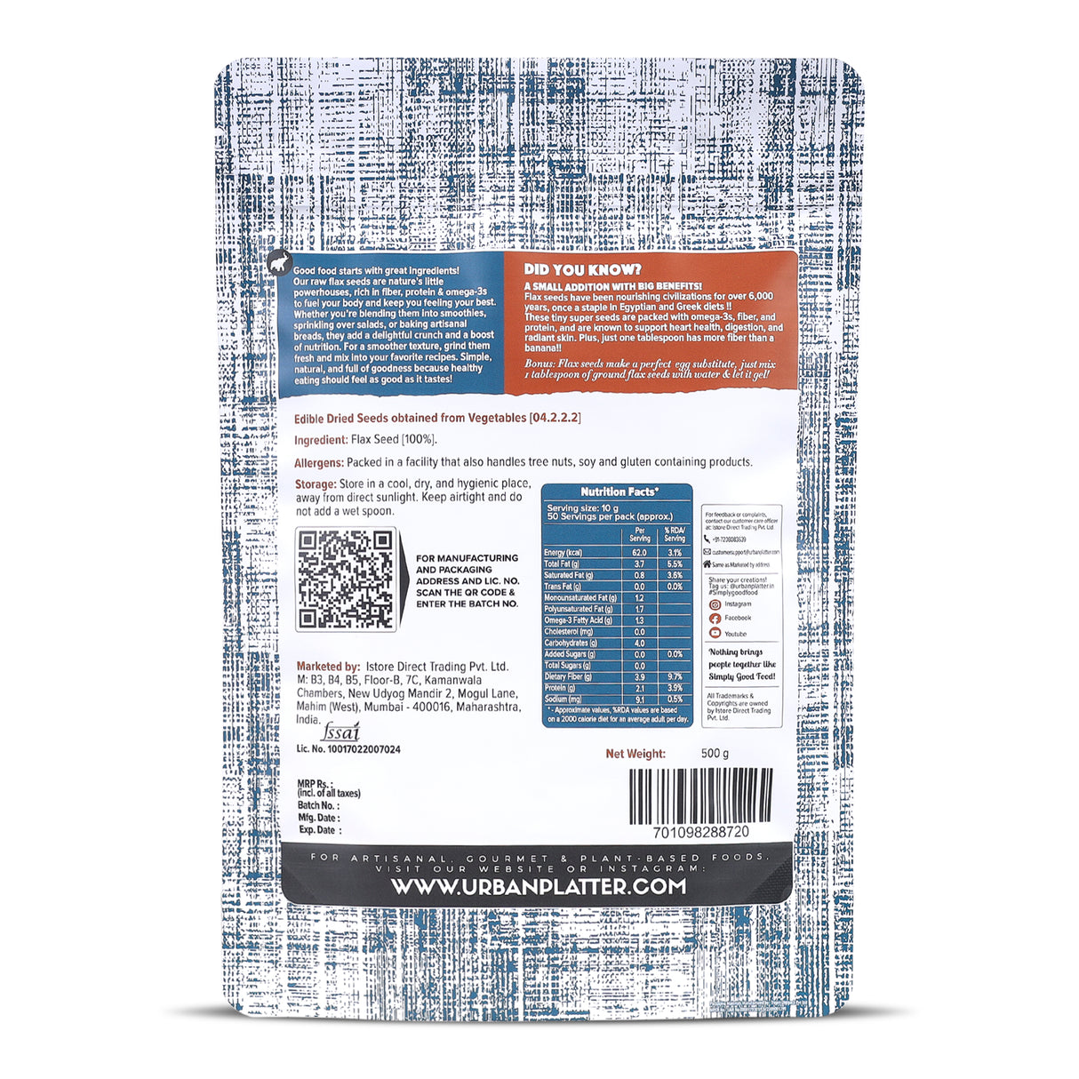 Urban Platter Raw Flax Seeds, 500g [Alsi, Heart-Healthy, Keto Friendly, Use in salads, After meal Digestive]