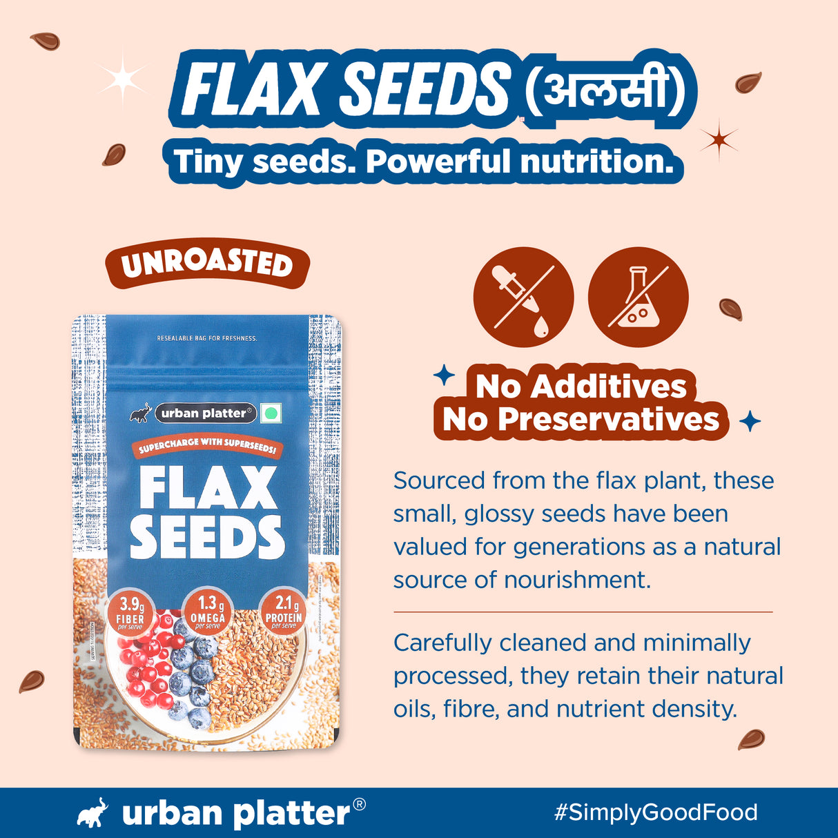 Urban Platter Flax Seeds, 1kg (Alsi, Heart-Healthy, Protein and Fiber Rich, Use in salads, After meal Digestive)