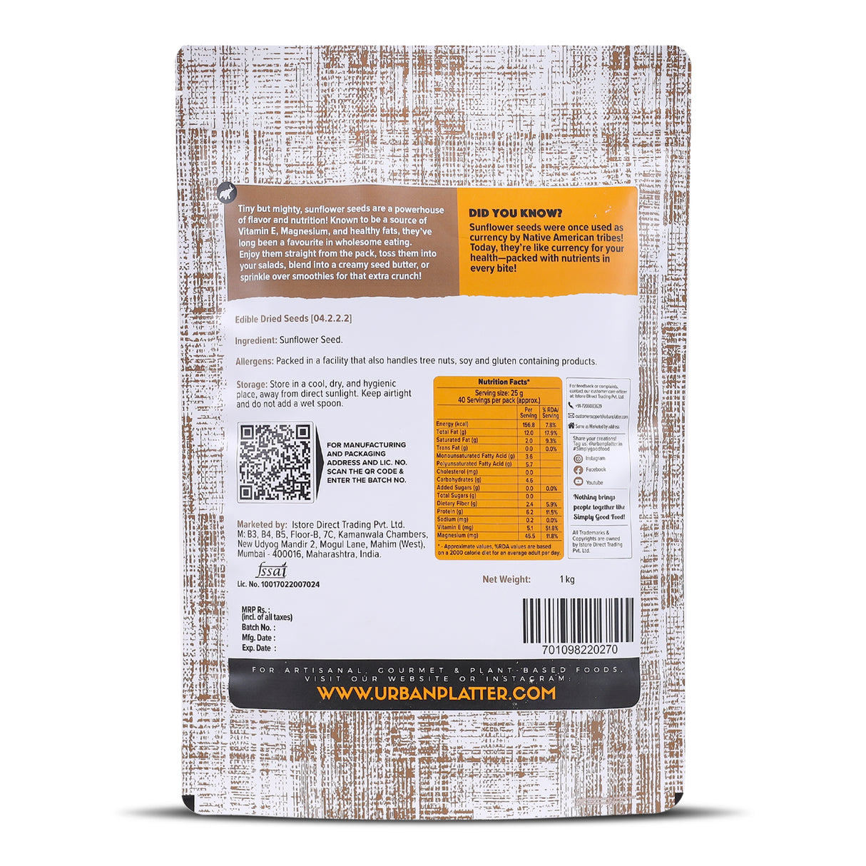 Urban Platter Raw Sunflower Seeds, 1Kg | Pack of 2 - 500g (Use in Salads, Trail Mixes, Baked Goods, Granola Bars, Desserts | Source of Protein & Fibre | Keto Diet Friendly | Immunity Booster | Healthy Superfood Snack)