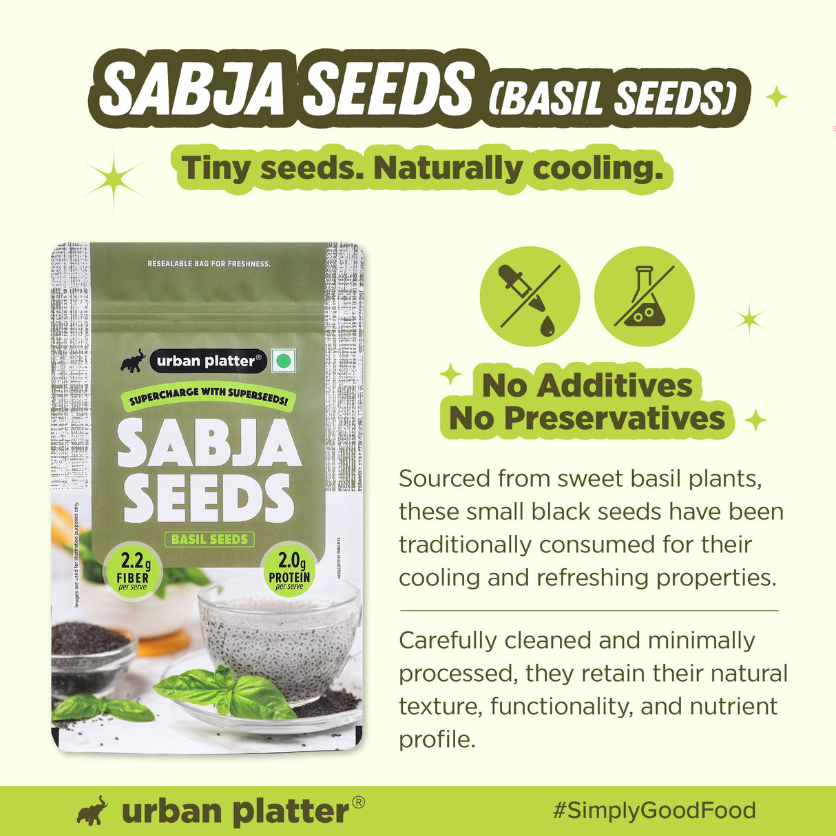 Urban Platter Sabja Seeds, 1kg (Natural Body Coolant, Aids in Digestion, Ayurveda Superfood, Rich in Protein & Fiber)