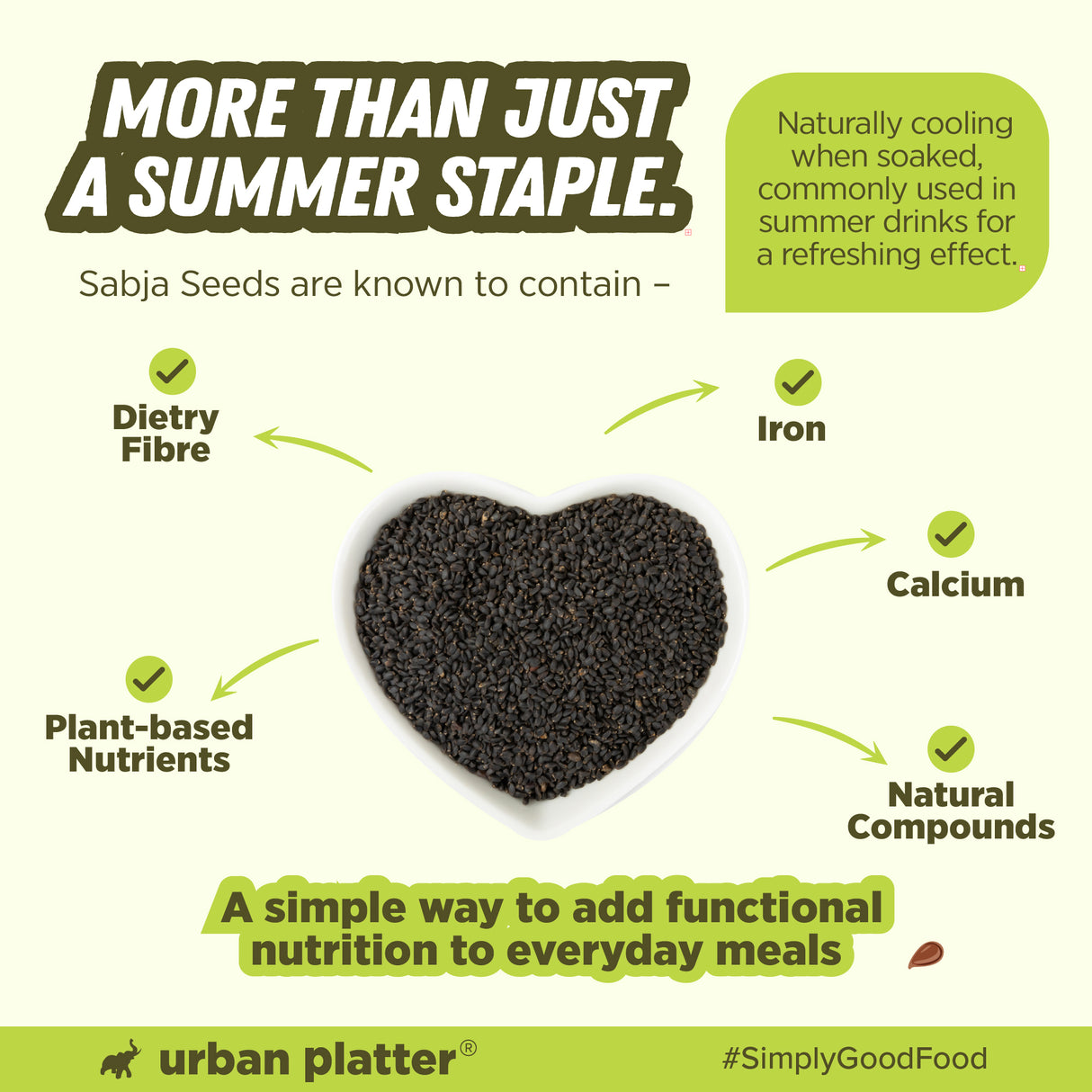 Urban Platter Sabja Seeds, 1kg (Natural Body Coolant, Aids in Digestion, Ayurveda Superfood, Rich in Protein & Fiber)