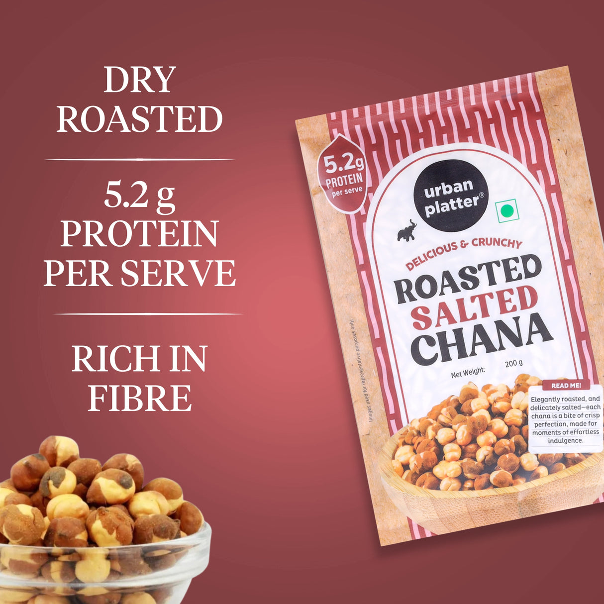 Urban Platter Roasted Salted Chana, 200g (With Skin | Vacuum Packed | Protein-packed Healthy Snacking)