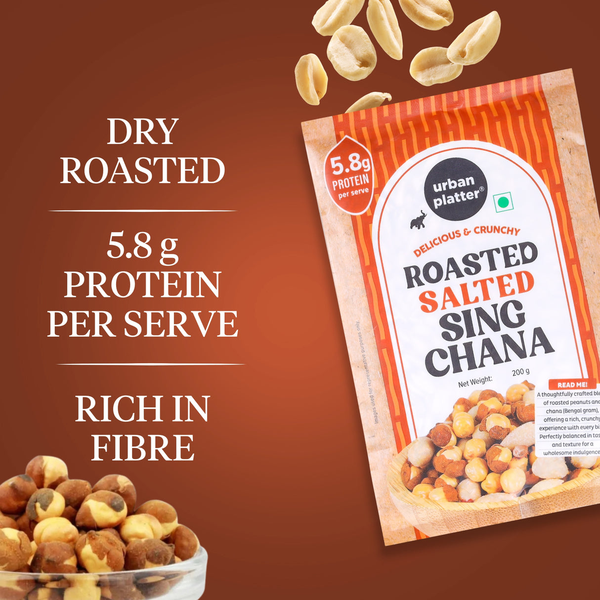 Urban Platter Roasted Salted Sing Chana, 200g (The OG Indian Protein-rich Healthy Snack | Vacuum Packed)
