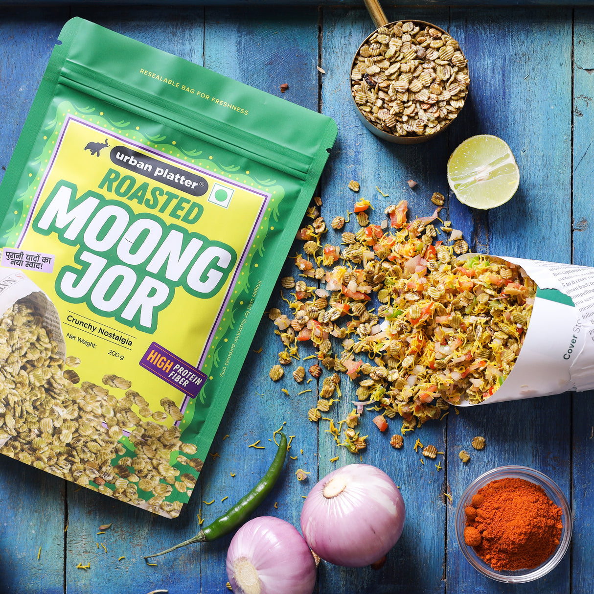 Urban Platter Roasted Moong Jor, 200g (High Protein, High Fiber, Palm Oil Free | Non Fried Nostalgic Indian Snack | Flattened Whole Mung Beans)