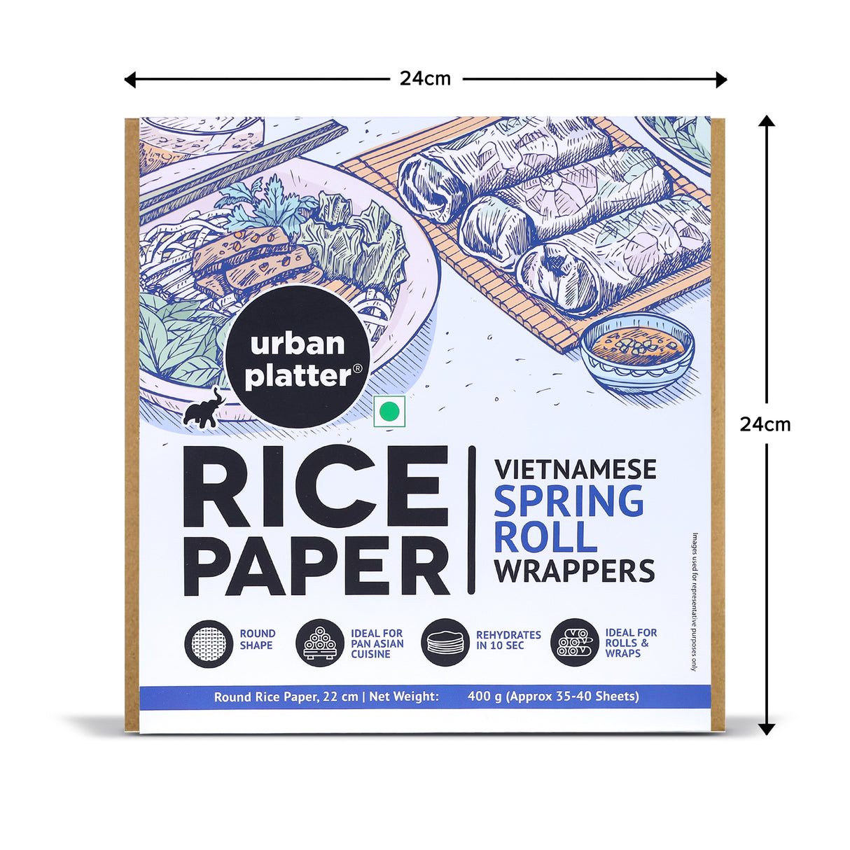 Urban Platter Round Rice Paper Sheets, 400g (Vietnamese Spring Roll Wrappers | Gluten Free | 22 cm Each | 35-40 Sheets per pack)