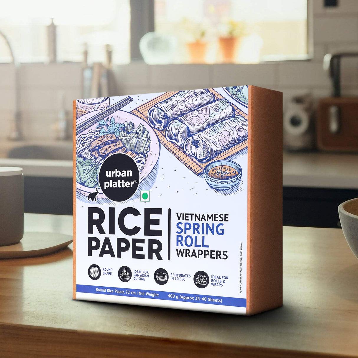 Urban Platter Round Rice Paper Sheets, 400g (Vietnamese Spring Roll Wrappers | Gluten Free | 22 cm Each | 35-40 Sheets per pack)