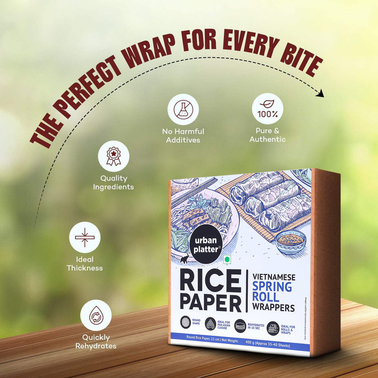 Urban Platter Round Rice Paper Sheets, 400g (Vietnamese Spring Roll Wrappers | Gluten Free | 22 cm Each | 35-40 Sheets per pack)