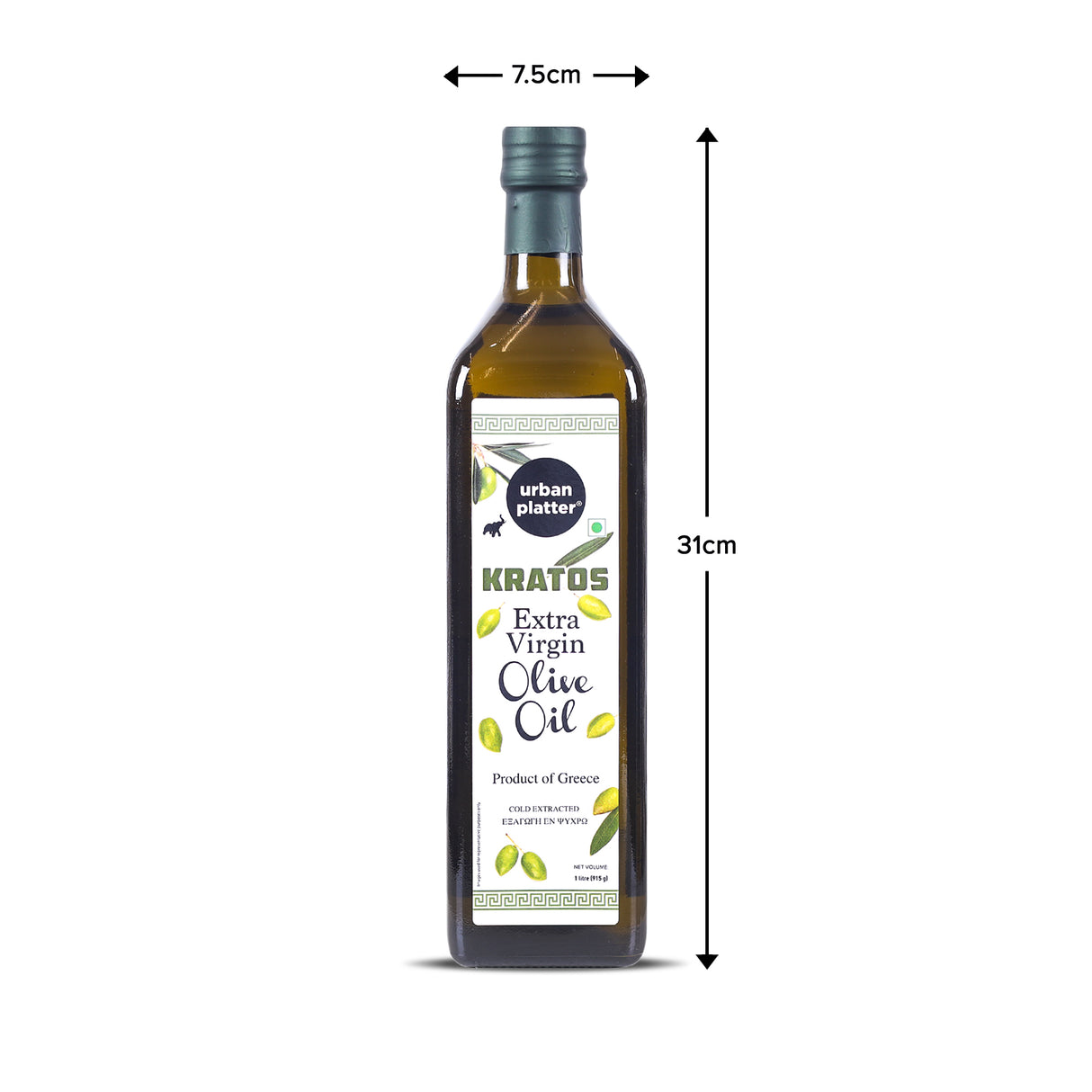 Urban Platter Kratos Cold Pressed Extra Virgin Olive Oil, 1L (Made in Greece, Single Variety Koroneiki Olives, Rich in Anti-oxidants)