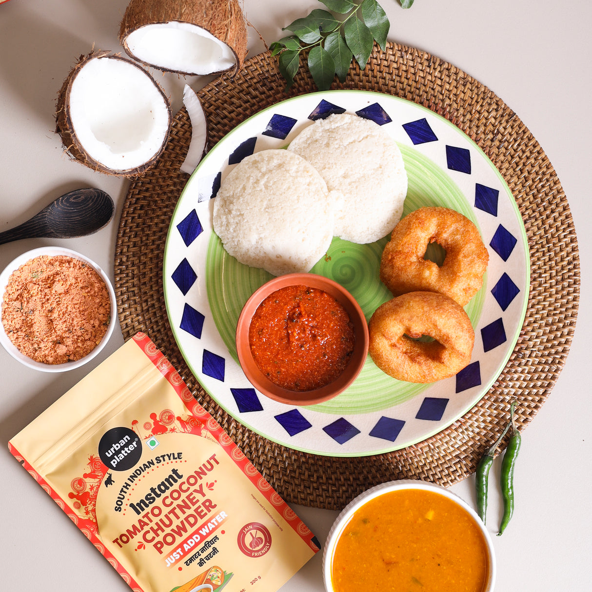 Urban Platter South Indian Style Instant Tomato Coconut Chutney Powder, 200g / 7oz [Nariyal ki Chutney, Just Add Water]