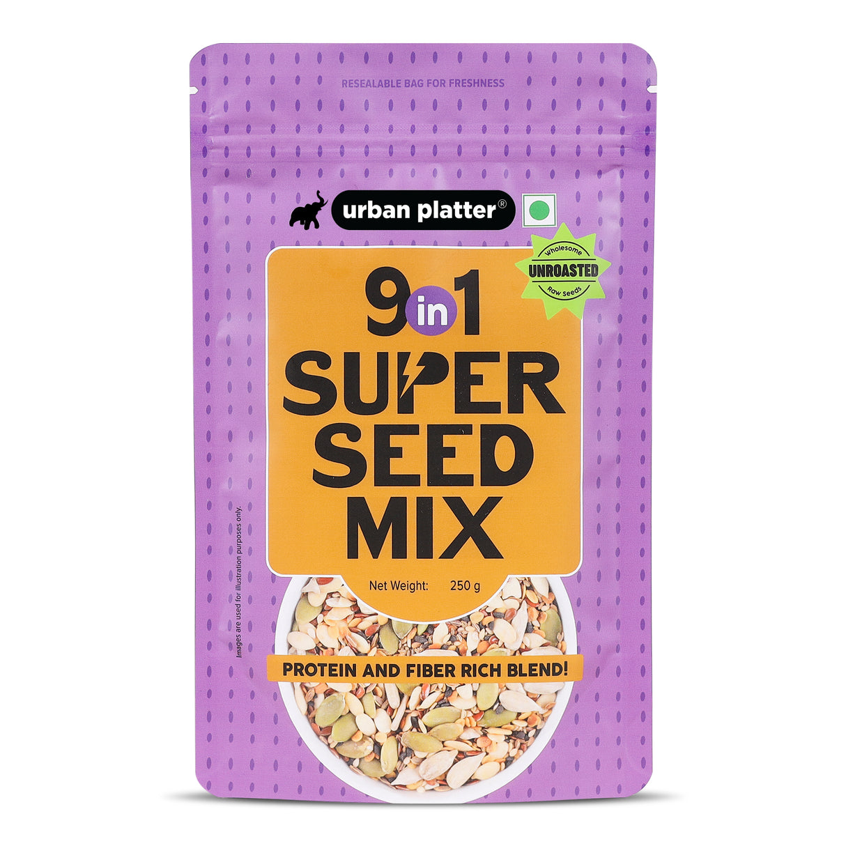 Urban Platter Unroasted 9-in-1 Super Seed Mix, 250g (High Protein & High Fiber Blend | Raw & Ready-to-Eat Superfood Snack)