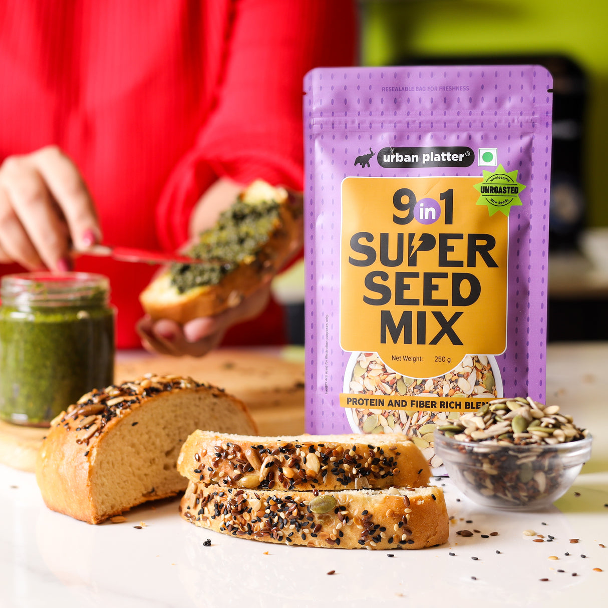 Urban Platter Unroasted 9-in-1 Super Seed Mix, 250g (High Protein & High Fiber Blend | Raw & Ready-to-Eat Superfood Snack)