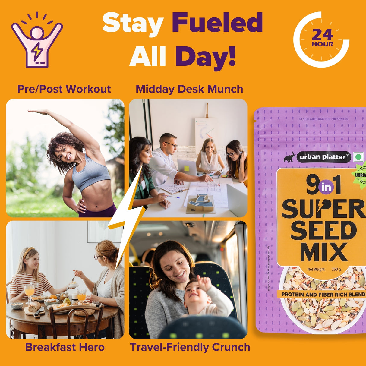 Urban Platter Unroasted 9-in-1 Super Seed Mix, 250g (High Protein & High Fiber Blend | Raw & Ready-to-Eat Superfood Snack)