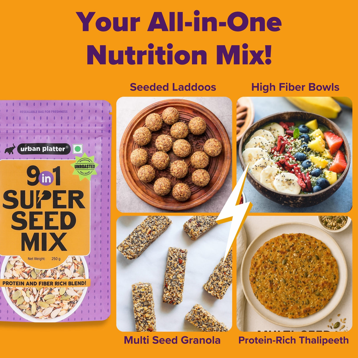 Urban Platter Unroasted 9-in-1 Super Seed Mix, 250g (High Protein & High Fiber Blend | Raw & Ready-to-Eat Superfood Snack)