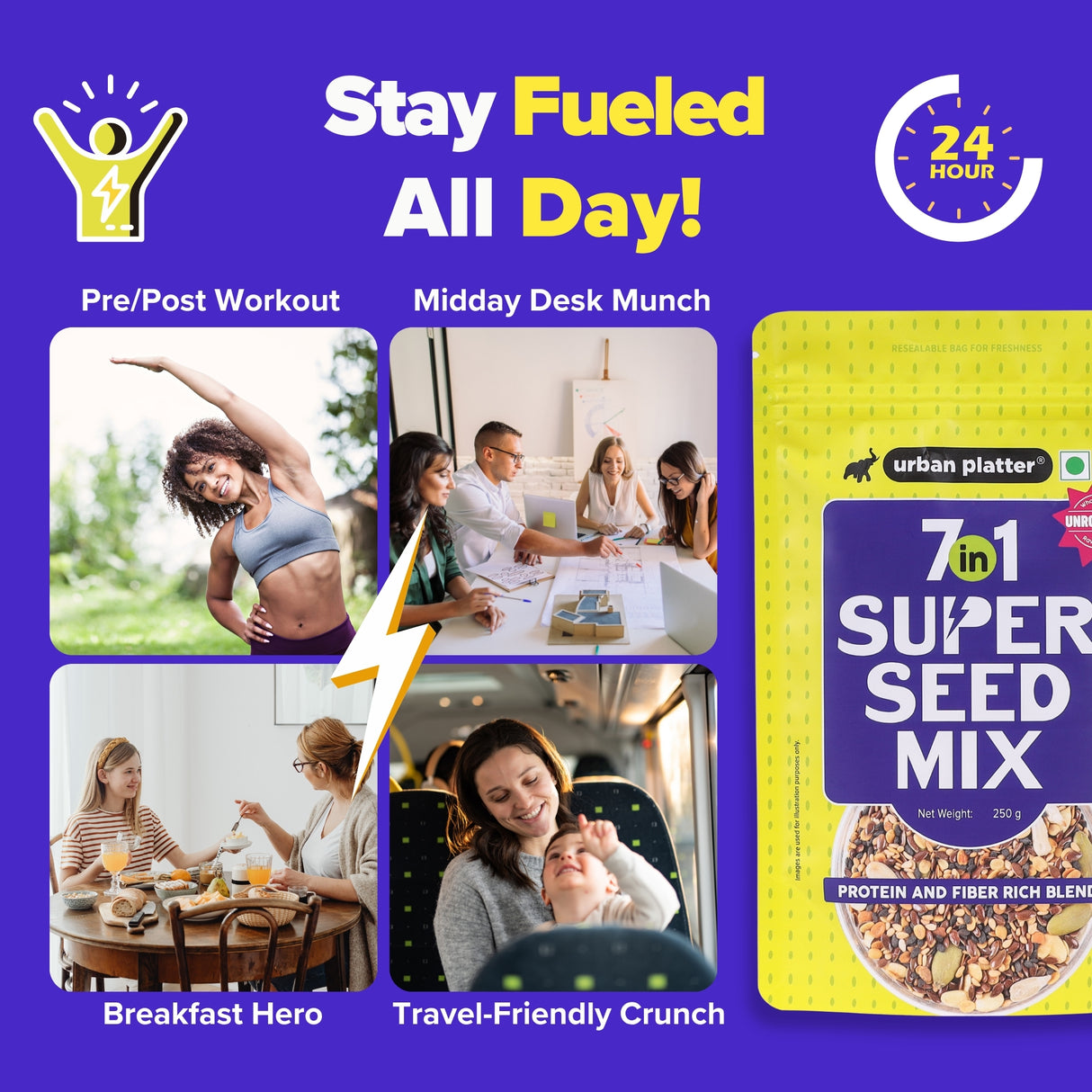 Urban Platter Unroasted 7-in-1 Super Seed Mix, 250g (High Protein & Fiber | Pumpkin, Sunflower, Watermelon, Split Coriander, White & Black Sesame & Flax Seed Blend | Raw & Ready-to-Eat Superfood Snack)