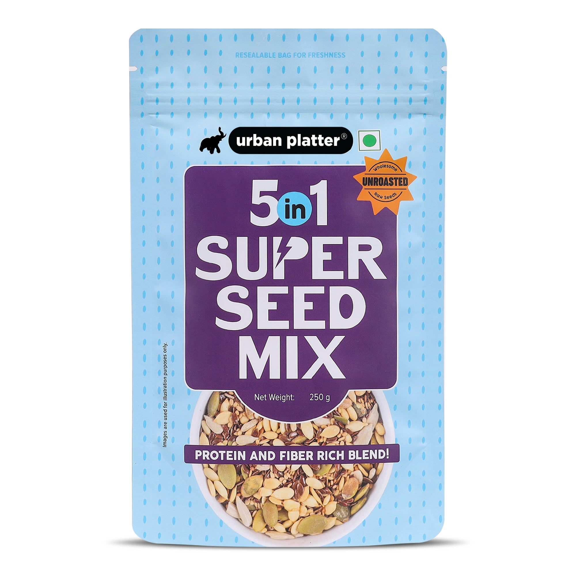 Urban Platter Unroasted 5-in-1 Super Seed Mix, 250g (High Protein & Fi