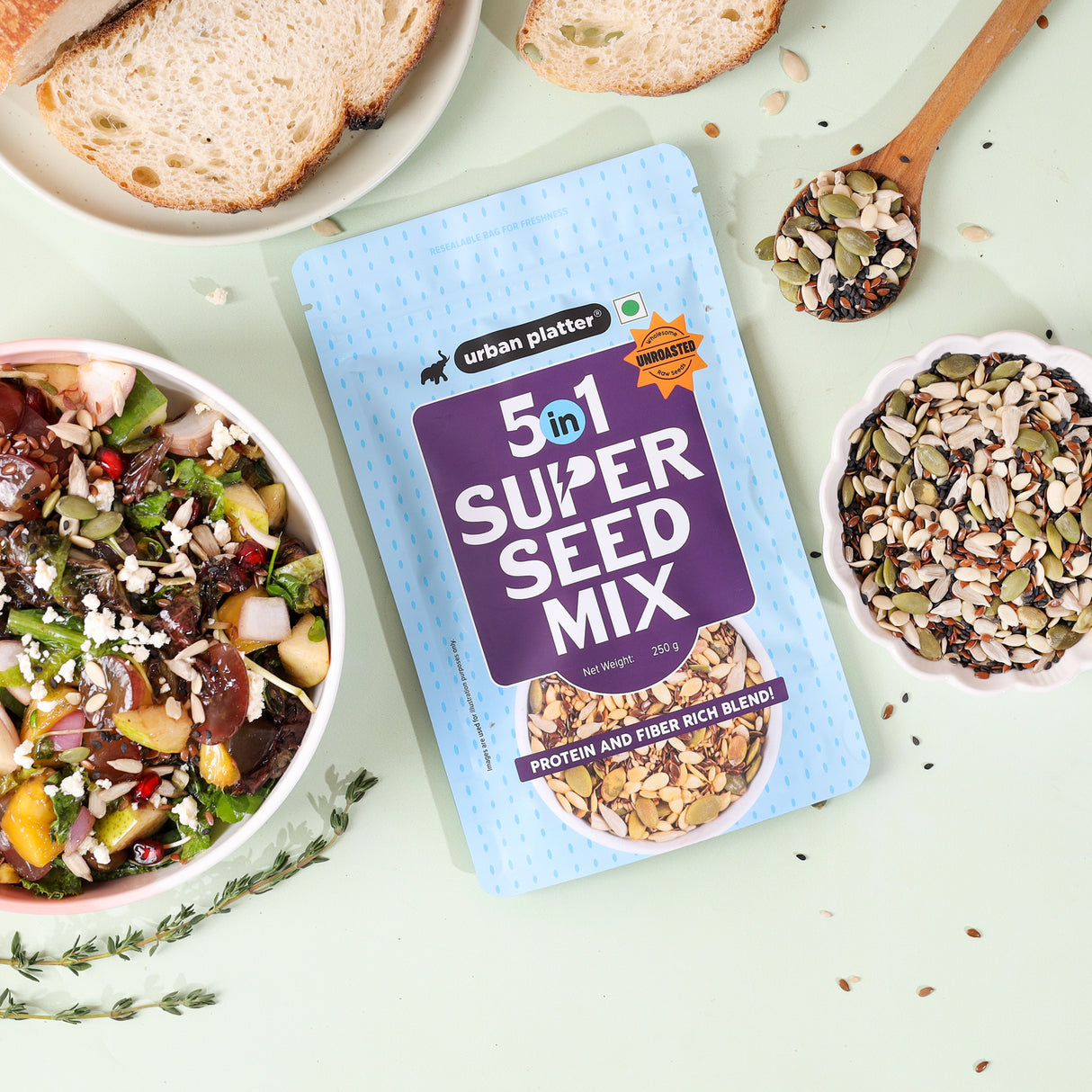 Urban Platter Unroasted 5-in-1 Super Seed Mix, 250g (High Protein & Fiber | Pumpkin, Sunflower, Watermelon, Sesame & Flax Seed Blend | Raw & Ready-to-Eat Superfood Snack)