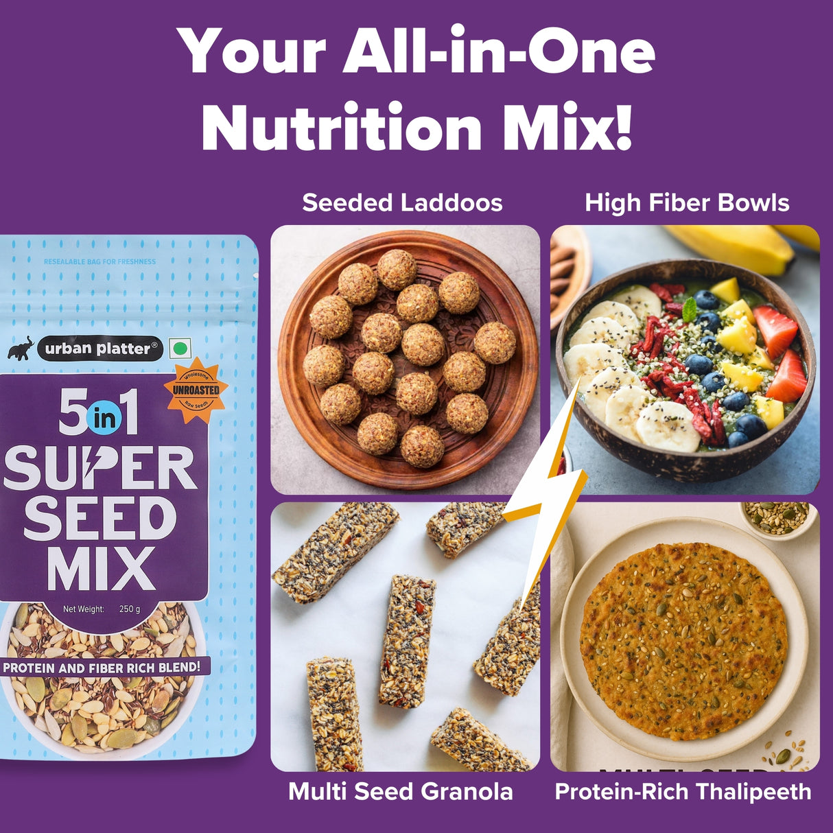 Urban Platter Unroasted 5-in-1 Super Seed Mix, 250g (High Protein & Fiber | Pumpkin, Sunflower, Watermelon, Sesame & Flax Seed Blend | Raw & Ready-to-Eat Superfood Snack)