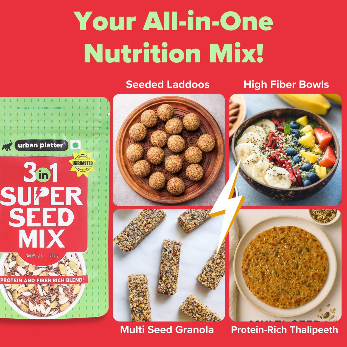 Urban Platter Unroasted 3-in-1 Super Seed Mix, 250g (High Protein & Fiber | Pumpkin, Sunflower & Flax Seed Blend | Raw & Ready-to-Eat Superfood Snack)