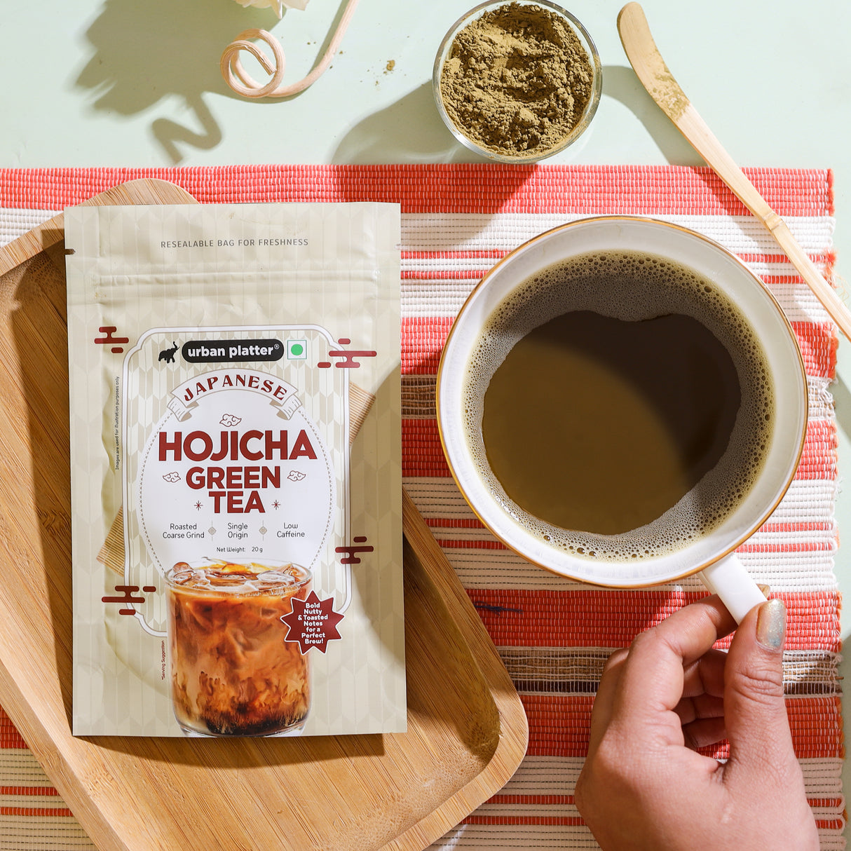 Urban Platter Japanese Hojicha Green Tea, 20g (Low Caffeine, Roasted Green tea, Coarsely Ground for the perfect brew.)