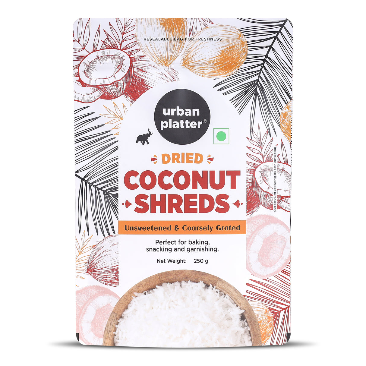 Urban Platter Dried Coconut Shreds, 250g (Long Flakes | Unsweetened | For Toppings, Baking & Snacking)
