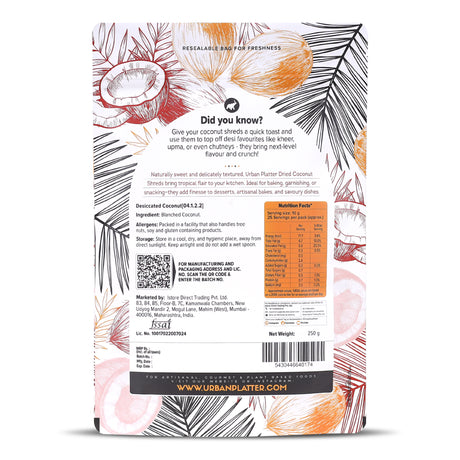 Urban Platter Dried Blanched Coconut Flakes, 500g